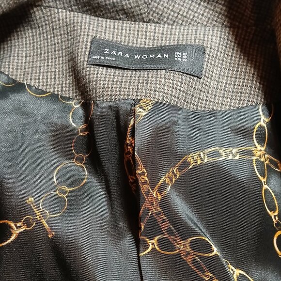 ZARA WOMAN Gray/Brown Houndstooth Double-Breast Blazer - Picture 5 of 10